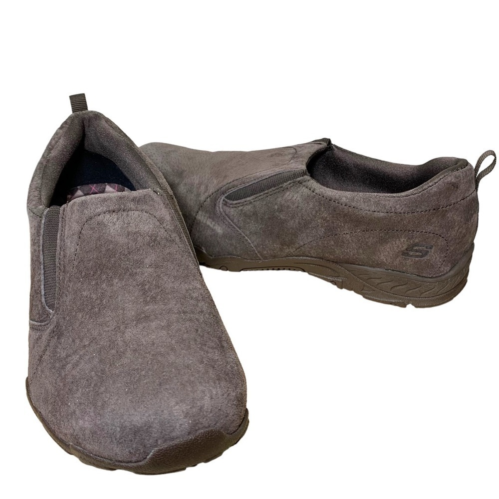 SKECHERS outdoor active brown slip on shoes suede comfort memory foam walking 7
